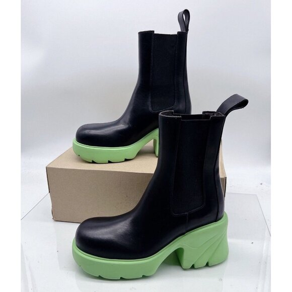 BOTTEGA VENETA Flash Chelsea Boots Platform Black Green Leather US 7.5 EU 37.5 - Picture 4 of 14
